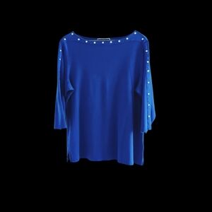 Karen Scott Royal Blue Blouse with Silver Stud Accents Sz 1X